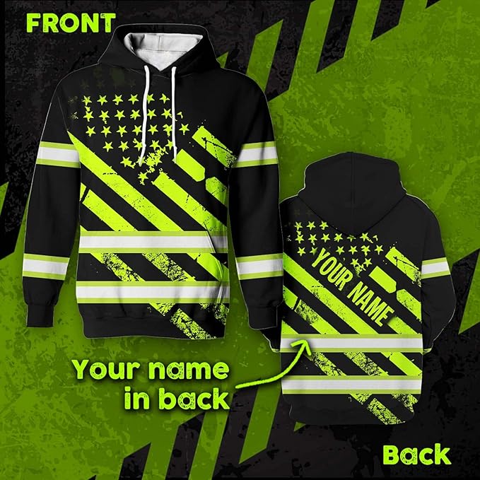 Color US Flag High Visibility Hoodie for Men Women Reflective Tapes Safety Workwear for Worker Runner Patriotic