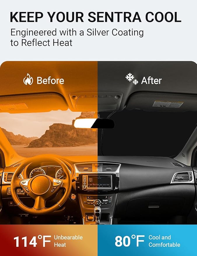 Proadsy 2025 Upgrade Windshield Sun Shade Custom Fit Nissan Sentra 2013-2019 4-Layer Foldable Front Sunshade Protector Sun Visor Blocks UV Rays Keep Car Cooler