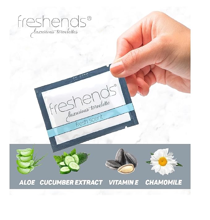 Freshends Luxurious Towelette Bundle - For Sensitive Skin - Ideal for Hotels, Airbnb, Clubs, Bars, and Weddings - Flushable Wipes- Fresh Scent- Travel Sized Wet Wipes - 100 Count Pack (Gray)