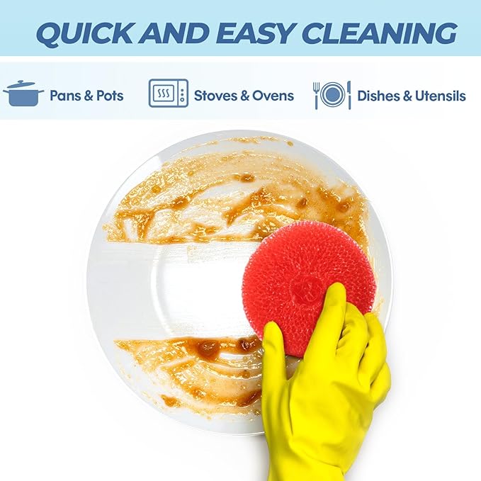 Honeydak 200 Pcs 3.15 Inch Plastic Dish Scrubbers for Dishes Pot Round Scrubber Scouring Pad Non-Scratch Polypropylene Cleaning Balls for Dishes, Pots, Aquarium Crafts, 9 Assorted Colors