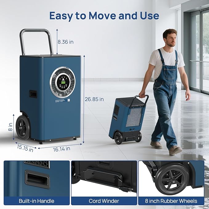 ARGENDON Commercial Dehumidifier with Pump for Basement, 110 Pints Heavy Duty Industrial Dehumidifiers on Wheels with Drain Hose for Water Damage Restoration, Large Room Space, Garage, AUTO Defrost