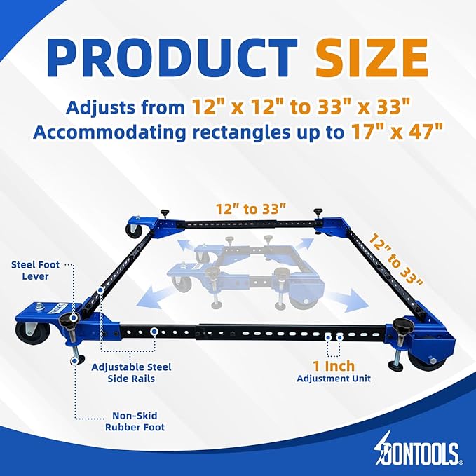 SOONTOOLS Universal Mobile Base, 400 lbs Capacity, Adjustable Heavy Duty Mobile Base, Industrial Rolling Tool Stand with Swivel Wheels for Large Tools, Machines, Bandsaw, Power Tools