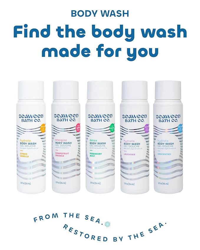 Seaweed Bath Co. Hydrate Body Wash - Lavender | Hydrating Foaming Cleanser with Soothing Natural Ingredients | Vegan, Paraben and Sulfate Free Shower Gel for Men and Women | 12 oz (Pack of 2)