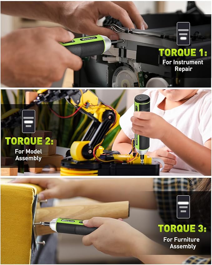 Electric Screwdriver Set, 3.7V Cordless Screwdriver with 3 Torque Settings, 300RPM & 5N.m Max Torque, LED Light, USB-C Charging Cable with 26Pcs Accessory Kit for Furniture, DIY