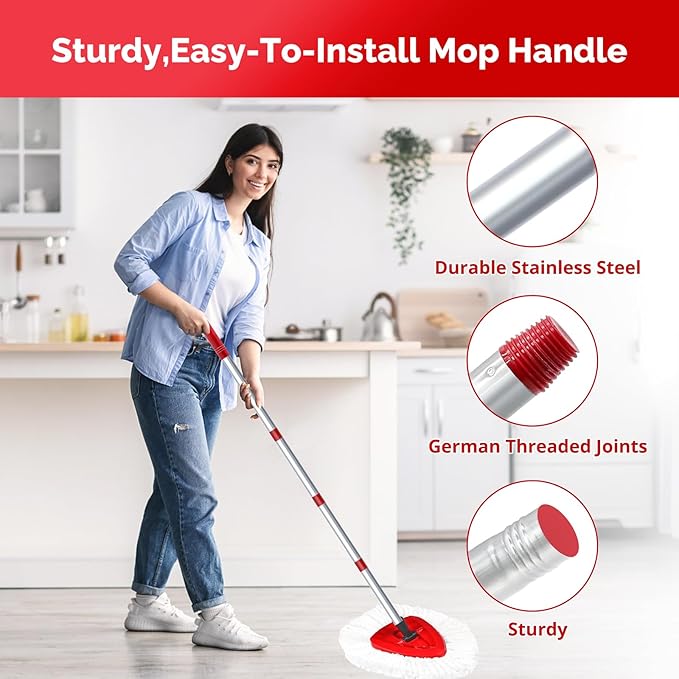 Spin Mop Head, Base, Handle Replacement for O-Ceda EasyWring 1 Tank System,4 Microfiber Mop Refills, 1 Base and 30-58in Handl Set Combo (White 1 Tank System)