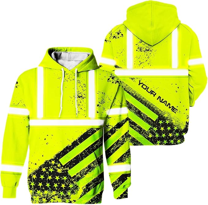 Color US Flag High Visibility Hoodie for Men Women Reflective Tapes Safety Workwear for Worker Runner Patriotic