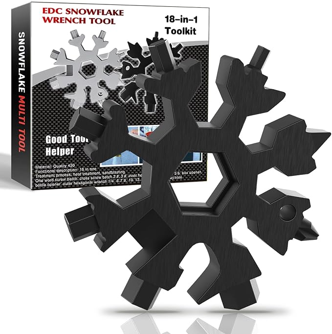 18-in-1 Snowflake Multi Tool, Cool Camping Gadget for Men & Dad Gifts (Black)