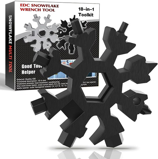 18-in-1 Snowflake Multi Tool, Cool Camping Gadget for Men & Dad Gifts (Black)