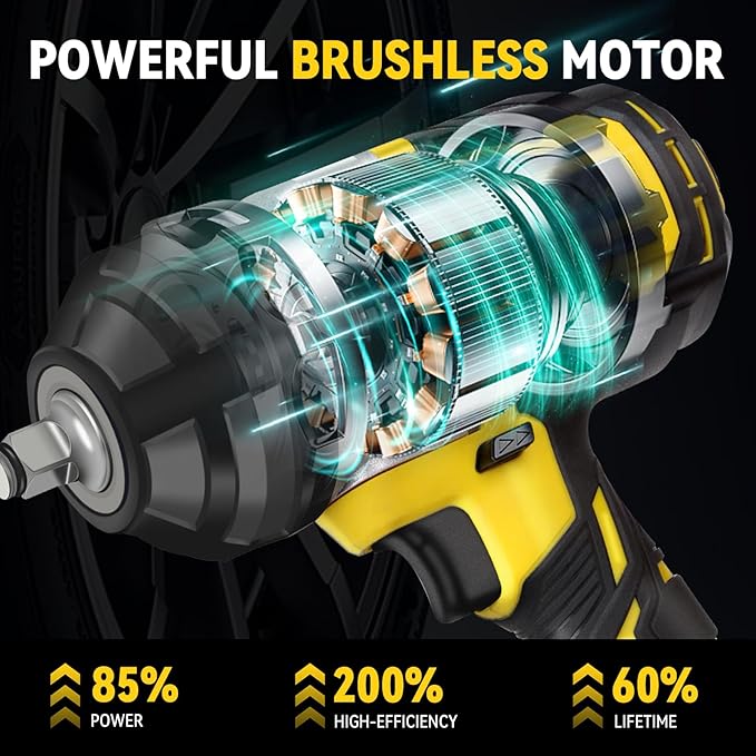 1300N.m Cordless Impact Wrench 1/2 Inch, 21V Brushless High Torque Impact Gun w/ 2 x 4.0Ah Batteries, Fast Charger, 5 Sockets and Tool Bag