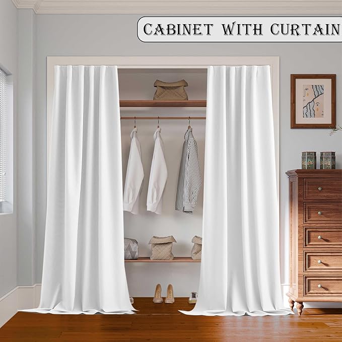 Room Divider Curtains with Ceiling Track, 95% Blackout Heavy Curtains Noise Reduction Privacy Curtain System Kits, 15 ft Wide x 8 ft Tall, White, 1 Panel