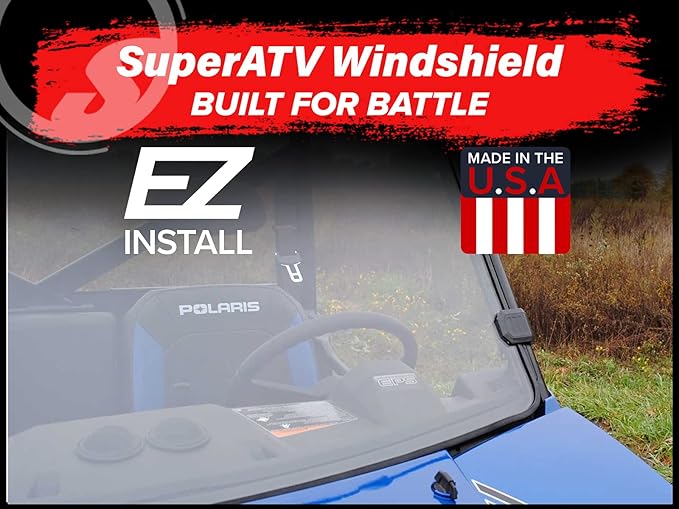 SuperATV Heavy Duty Full Windshield for 2010-2014 Polaris Ranger XP 800 / Crew / 6X6 | 1/4" Thick Clear Standard Polycarbonate | Includes Pre-installed Bulb Seal