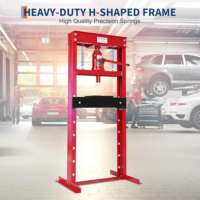 20T H-Frame Garage Floor Adjustable Shop Bearing Press with Stamping Plates to Bend