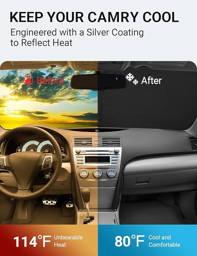 Proadsy 2025 Upgrade Windshield Sun Shade Custom Fit 2007-2011 Toyota Camry 4-Layer Foldable Front Sunshade Protector Sun Visor Blocks UV Rays Keep Car Cooler