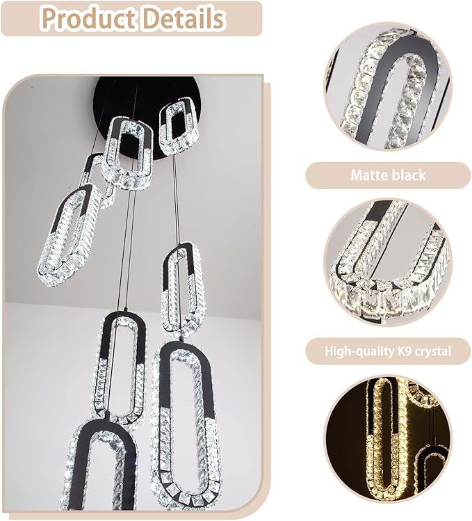 3-Light Pendant Lighting,Dining Room Chandelier Light Fixture Modern Hanging Chandeliers for Hallway Entryway Bedroom Kitchen Island (Black Crystal Chandelier)