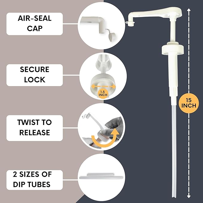 Pump for Gallon Jug & 5 Gallon Bucket, Leakproof Heavy Duty Pump Dispenser for Laundry Detergent, Shampoo, Soap, Oil, Snow Cone Syrup, Popcorn Butter, Commercial Household Industrial Use (2pc)