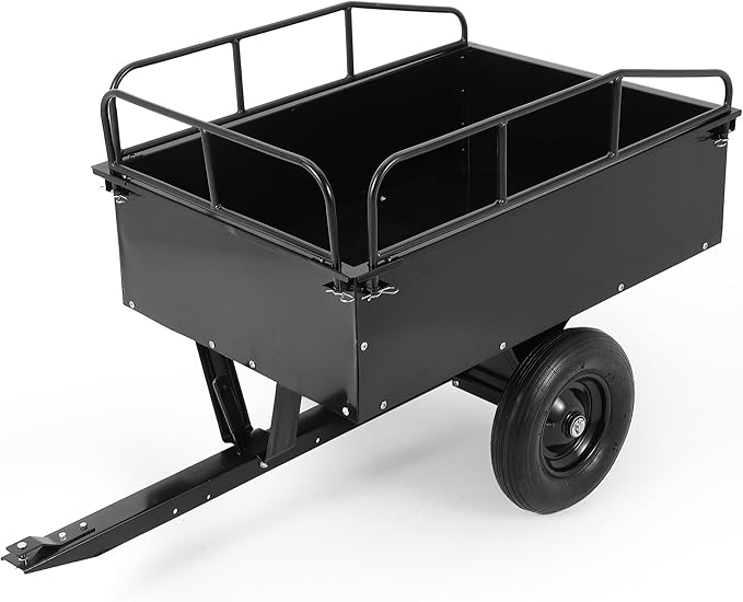 Heavy Duty ATV Dump Cart, 750 lbs Tow Behind Garden Utility Trailer with Removable Sides, Pull Behind Dump Trailer for ATV, UTV, Lawn Mowers and Tractors