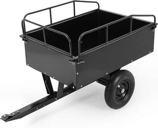 Heavy Duty ATV Dump Cart, 750 lbs Tow Behind Garden Utility Trailer with Removable Sides, Pull Behind Dump Trailer for ATV, UTV, Lawn Mowers and Tractors