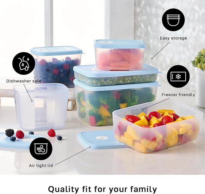 Tupperware Date, Store & Freeze Collection 6 Piece Food Storage Container Set, Dishwasher Safe and BPA Free (6 Containers, 6 Lids)