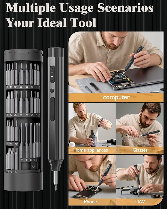 LCORE 67 in 1 Electric Screwdriver Set, 4 Adjustable Torque (0.05 to 0.35 N.m with Manual 5N.m Mode), 62 S2 Steel Bits, Magnetic Storage Case, 4 LED Lights for Electronics Phone Laptop Camera Repair