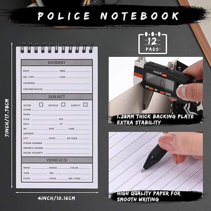 Teling 12 Pcs Public Safety Police Field Interview Notebook Report Notepad for Law Enforcement Officer Gifts Ticket Book Notebook Cop Interview Equipment Accessories, 70 Sheets/ 140 Pages(4x7 Inch)