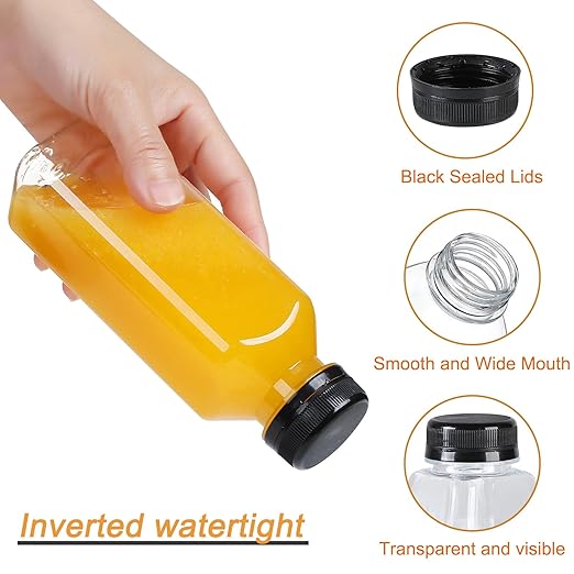 30pcs 10oz Empty Plastic Juice Bottles with Caps Reusable Food Grade Drink Bottles with Leak-Proof Tamper Evident Caps Bulk Clear Beverage Containers for Homemade Drinks Smoothie Milk