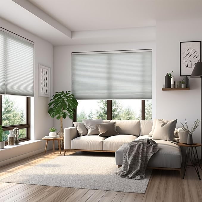 Changshade Cordless Cellular Shades, Light Filtering Honeycomb Shades for Windows, Pull Down Pleated Blinds, Easy to Install for Indoor Windows and French Doors,24" W x 48" H, Grey