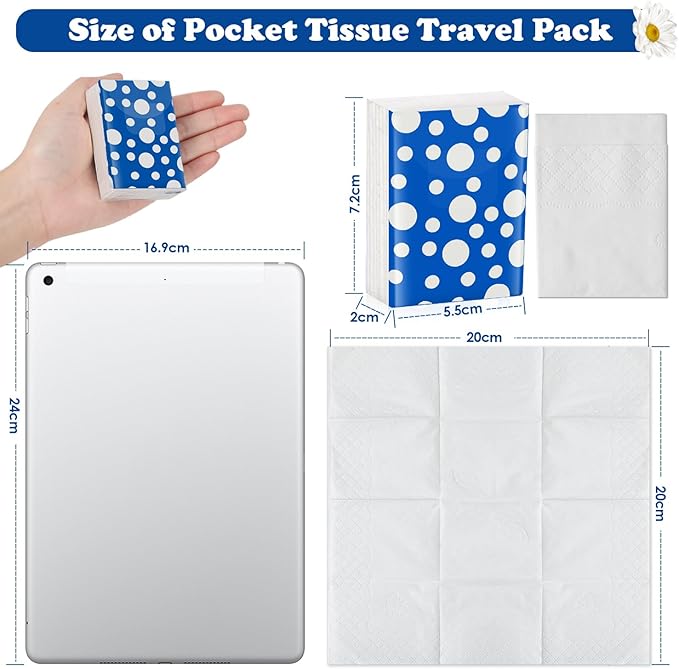 25 Pack Pocket Tissues 250 Sheets Small Mini Travel Size Tissue Packs 3 Ply Unscented with Unique Embossing Process Individual Portable Tissue Pack for Purse Travel Camping