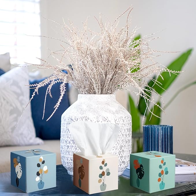 12 Pack Fall Vase Illustration Facial Tissues Cube Face Boxes 600 Sheets 3 Ply Small Square Tissues Bulk for Car Bedroom Supplies