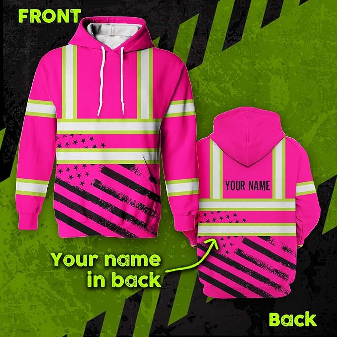 Color US Flag High Visibility Hoodie for Men Women Reflective Tapes Safety Workwear for Worker Runner Patriotic