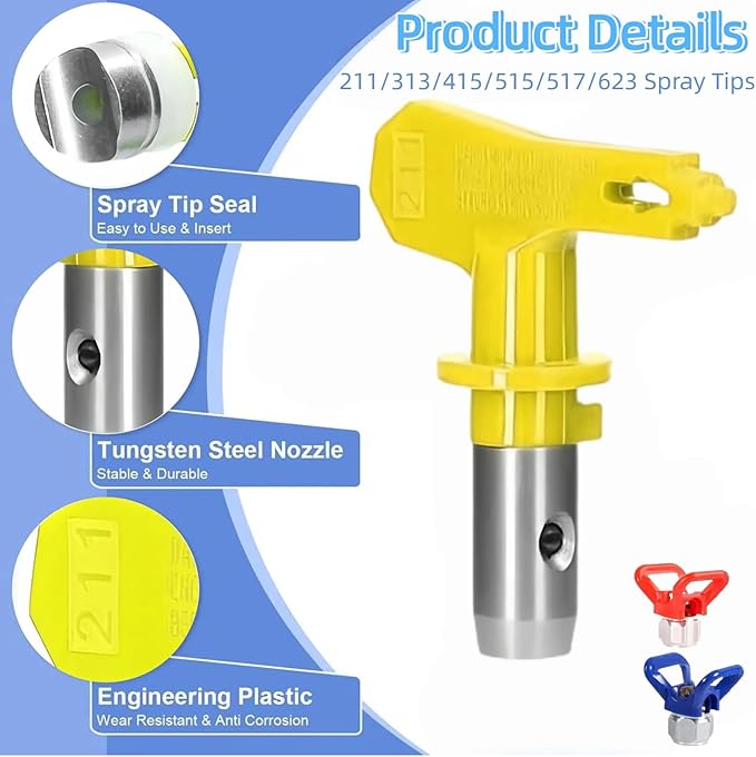 22PCS Airless Paint Sprayer Gun Kit, 3600 PSI Spray Gun with 32FT Hose,6 Reversible Tips (211/313/415/515/517/623), 4 Extension Rods, 2 Nozzle Seats, 6 Filters& Guide Tool, Indoor/Outdoor