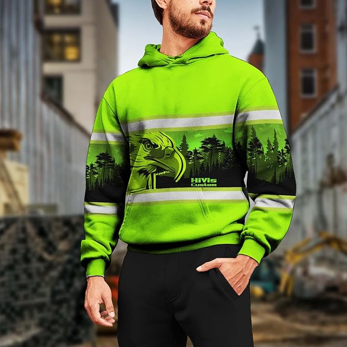 Color US Flag High Visibility Hoodie for Men Women Reflective Tapes Safety Workwear for Worker Runner Patriotic