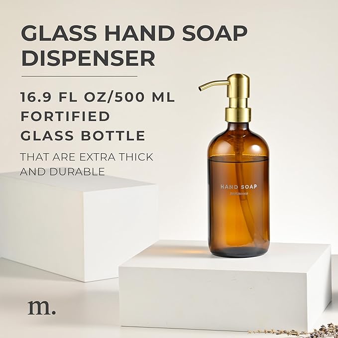 MaisoNovo Soap Dispenser 1-Piece Set | 16.9oz Amber Bottles with Gold Stainless Steel Pump