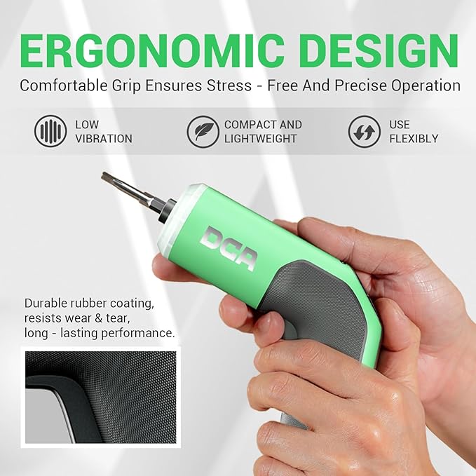 DCA 4V Electric Screwdriver Set, 5 N.m with 2000 mAh Li-ion Battery, 1/4" Magnetic Hex Chuck, USB-C Charging Cable, 18 Driver Bits for Furniture Repairs, Green