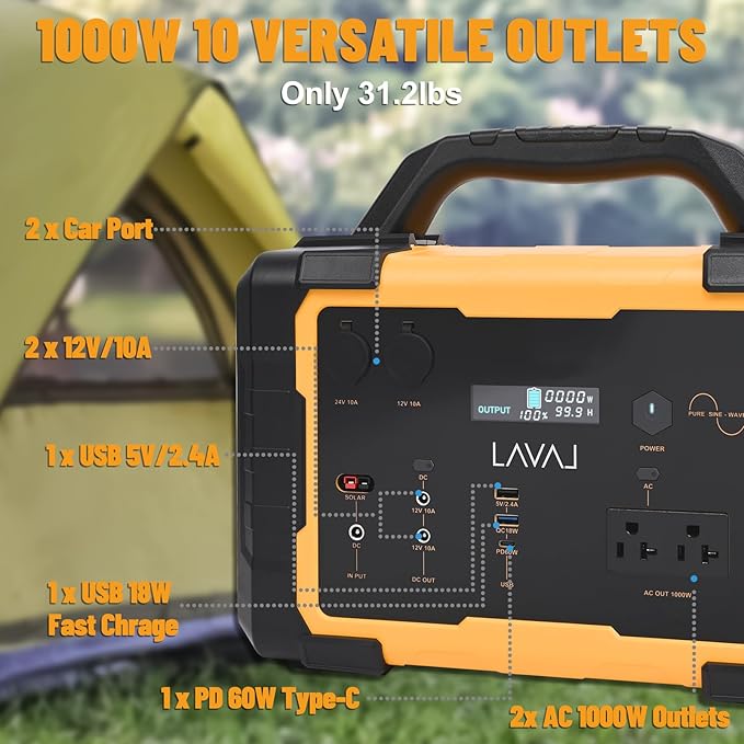 Solar Generator 1000W Portable Power Station with 200W Foldable Solar Panel, 1075Wh Lithium Battery, 120V/1000W AC Outlet, Quiet Generators for Home, RV, Outdoor, Camping and Emergencies Use