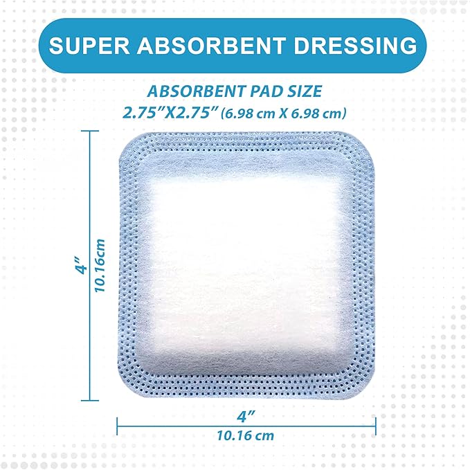 MedVance Super Absorbent Dressing, Non-Adhesive Pads for Wound Care, Pressure Ulcers & 1st/2nd Degree Burns, Superior Moisture Absorption, Box of 5 dressings (4"x4" Bandage, 2.75"x2.75" Absorbent Pad)