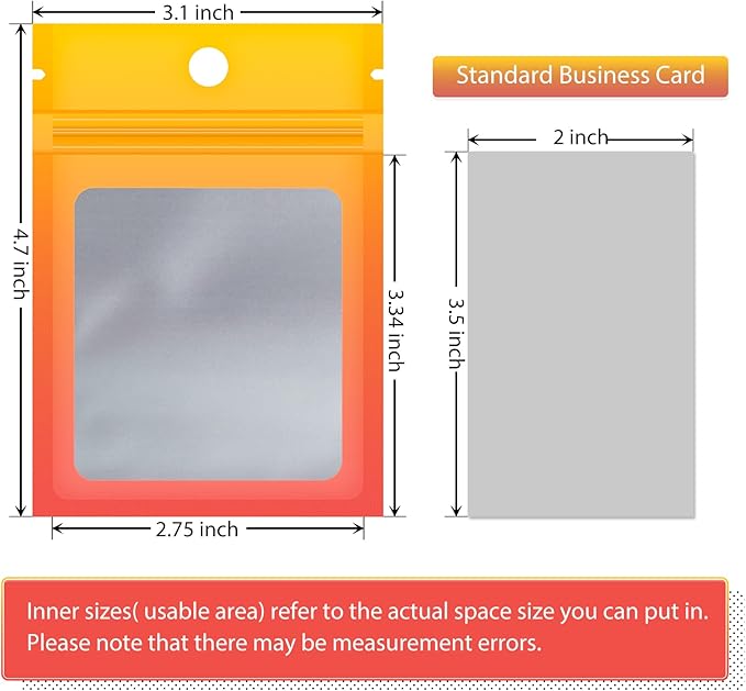 Funfery 100 Pieces Smell Proof Resealable Bags for Food Storage,Clear Mylar Cute Bags for Small Business Foil Zipper Packaging Bag for Sample Jewelry Eyelash Gloss(Yellow Orange,3.1×4.7in)