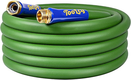 TOOLCY Garden Hose 25 ft x 5/8", Heavy Duty Water Hose, Lightweight, All-weather, Durable Hose with Swivel & Solid Brass Male to Female Fittings,Green