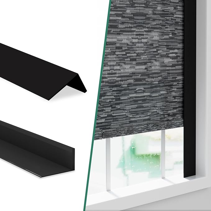 Light Blocking Strips for Window Shades and Blinds, 100% Blackout PVC Side Tracks Light Blocker for Blinds, Window Light Blocker for Bedroom(Black, 58", 2PCS)