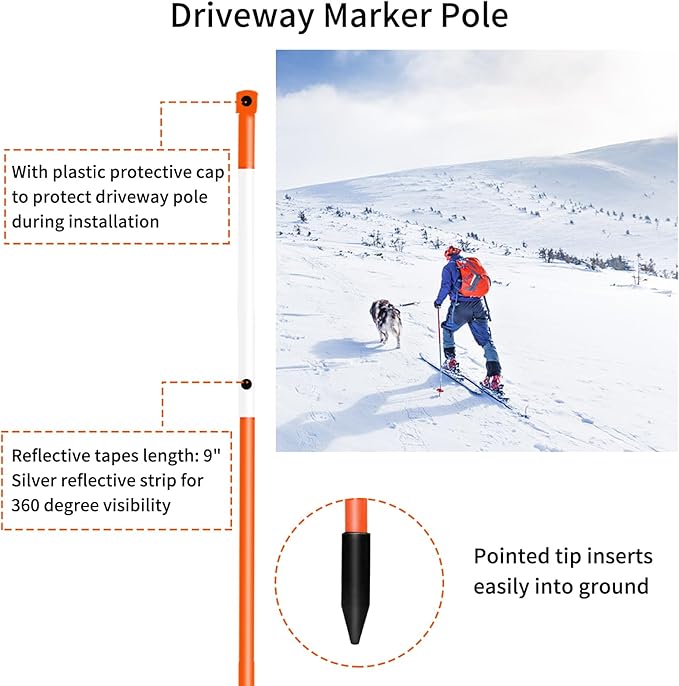 Driveway Markers Snow Stakes 48 inch Orange Plow Stakes Reflective Fiberglass, Pack of 25 for Parking Lots, Walkways