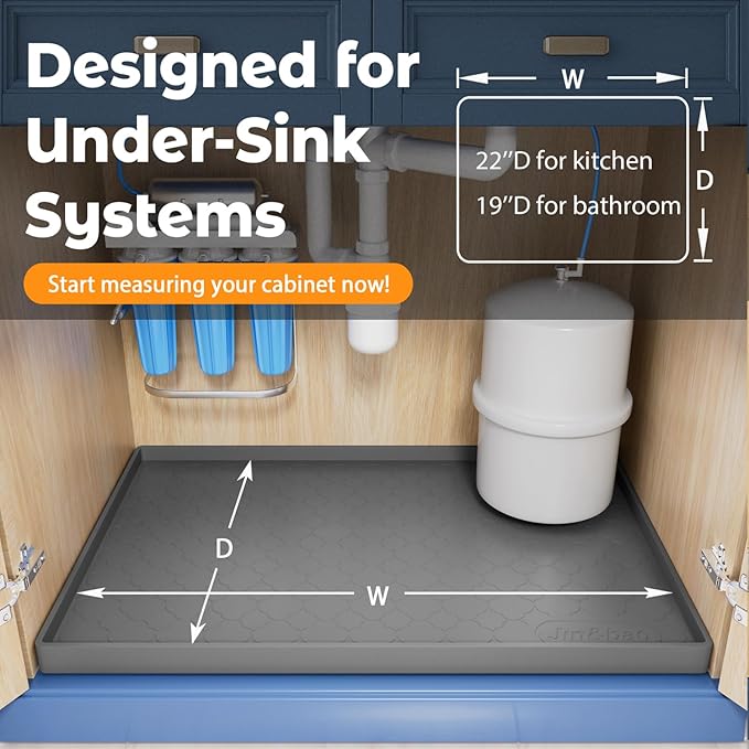 Jin&Bao Waterproof Under Sink Mat 34x19 for Kitchen and Bathroom, Thicken Cabinet Protector and Kitchen Shelf Liner, Organizer and Storage, Multipurpose Mat for Pets, Coffee Area, and Shoe Entryway