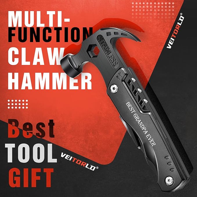 VEITORLD Christmas Stocking Stuffers, Gifts for Men Dad Grandpa, All in One Survival Tools Hammer Multitool, Best Grandpa Ever Gifts, Cool Gifts for Grandparents Who Have Everything, Cool Gadgets
