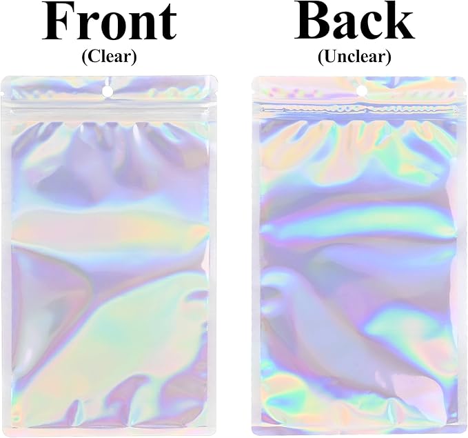 100 Pack Resealable Plastic Bags for Food Storage, Zipper Bags with Clear Front Window, Packaging Pouch for Small Business (Holographic, 3x8.8 inch)