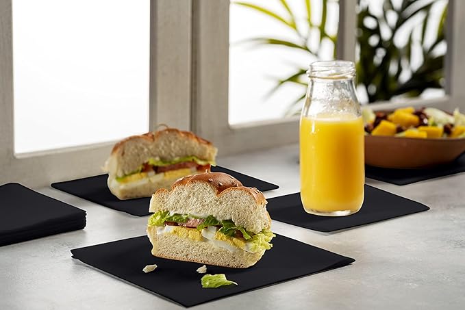 Linen-Feel Colored Paper Napkins - Decortive Cloth-Like BLACK Luncheon Napkins - Soft And Absorbent. For Kitchen, Party, Wedding, Dinner Or Any Occasion. (Pack of 50)