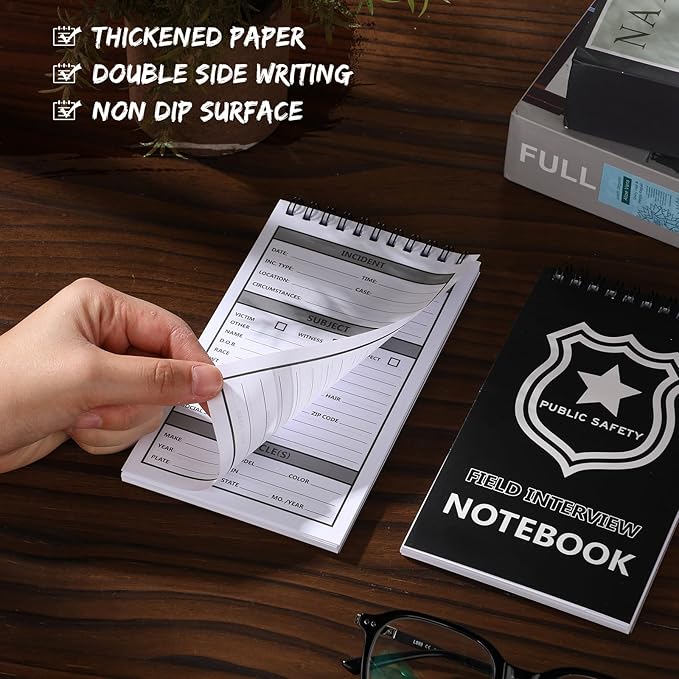 Teling 12 Pcs Public Safety Police Field Interview Notebook Report Notepad for Law Enforcement Officer Gifts Ticket Book Notebook Cop Interview Equipment Accessories, 70 Sheets/ 140 Pages(4x7 Inch)