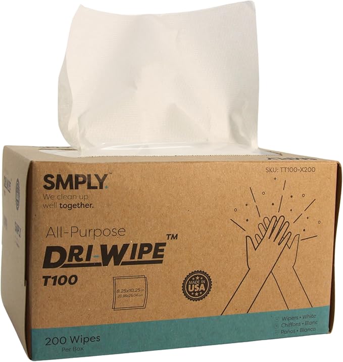 Dri-Wipe™ T100 All-Purpose Center-Pull Wipes – 24 Boxes of 200 (4,800 Total) – Disposable Cleaning Wipes, a Smarter Alternative to Paper Towels for Janitorial, Retail & Foodservice Use