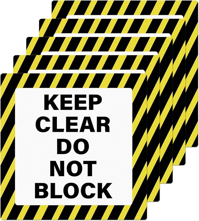 5 Pack Keep Clear Do Not Block Sign 17 × 17 Inches Caution Warning Safety Sticker Self Adhesive Vinyl Waterproof Signage for Factory Warehouse Workplace