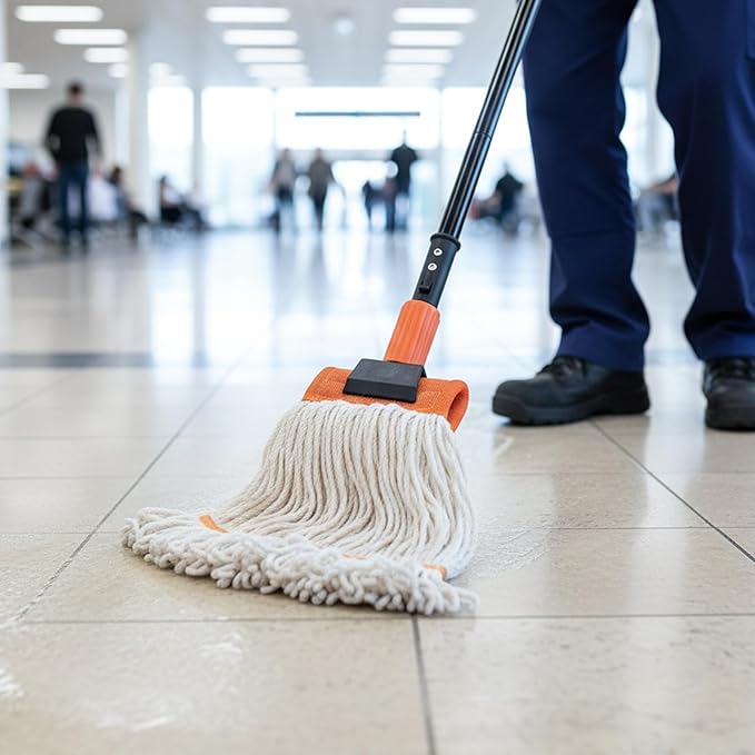 (1PK) Commercial Mop Handle Heavy Duty with Jaw Clamp Industrial Steel Mop Stick with 58” Long Handle Wet Mop Handle Gripper-Savety Orange