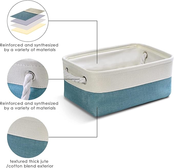 TheWarmHome Fabric Storage Bin with Handles,Storage Basket for Home Storage and Organization, Shelf Basket with Cover for Living Room Bedroom Decor Closet（White & Green,Small ,11.8L×7.9W×5.2H