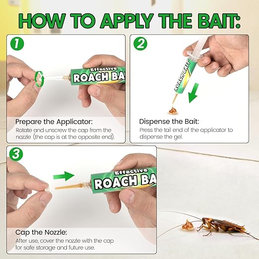 Roach Gel Bait 10 Pack - Fast-Acting Indoor Cockroach Infestation Killer Gel for Indoor Pest Control, Targets German American Oriental Roaches, Includes Gloves and Applicator