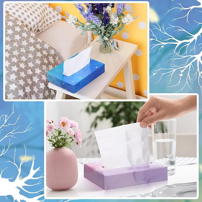 Yinder 24 Packs 960 Sheets Tissue Cube Car Facial Boxes Disposable Facial Travel Tissues Holder Soft Watercolor Boxes 2 Ply 40 Sheets for Wedding Household Car Kitchen Bathroom(Stylish)